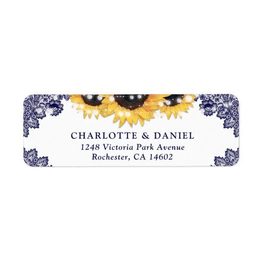 Elegante Navyblaue Sonnenblumen-Rücksende-Adresse (Vorne)