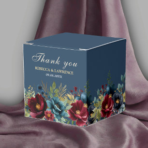 Elegante navyblaue staubblaue burgunderrote Blumen Geschenkschachtel