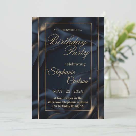 Elegante Navyblaue und goldene Hochzeitseinladung Save The Date (Stehend Vorderseite)