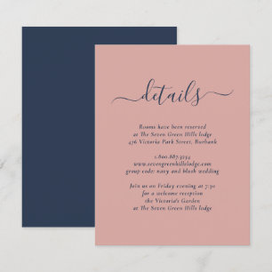 Elegante navyblaue und roséfarbene Hochzeitseinlag Begleitkarte