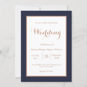 Elegante Navyblaue und Weiße Falsche Rosen-Gold Ho Einladung