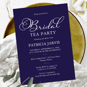 Elegante Navyblaue Weiße Schrift Braut-Teeparty Einladung