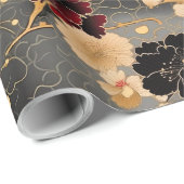 Elegante Nelke | Rot & Gold Florals auf Grau Geschenkpapier (Rolleneckpunkt)