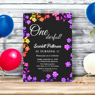 Elegante Neon Colors Rose 1. Geburtstag Einladung