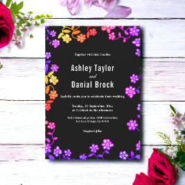 Elegante Neon Colors Rose Moderne Blumenhochzeit Einladung