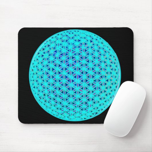 Elegante neonblaue aquamarine Blume des Lebens Mousepad (Mit Mouse)