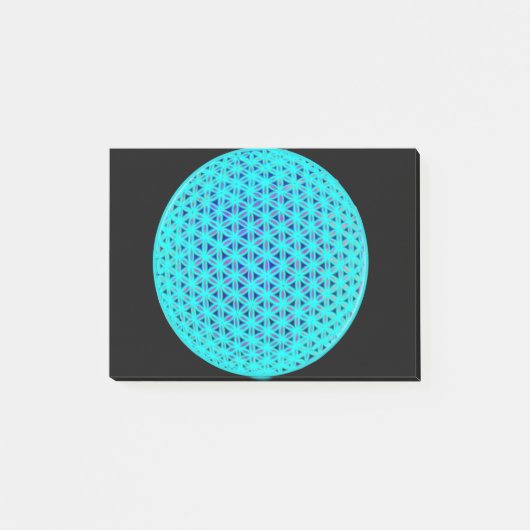 Elegante neonblaue aquamarine Blume des Lebens Post-it Klebezettel (Vorderseite)