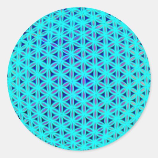Elegante neonblaue aquamarine Blume des Lebens Runder Aufkleber (Vorderseite)