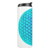 Elegante neonblaue aquamarine Blume des Lebens Thermosbecher (Nach links gedreht)