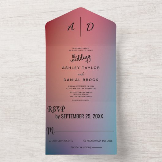 Elegante Neonfarben Alles in einer Hochzeit All In One Einladung (Innen Boden)