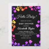 Elegante Neonfarben Rose glänzen Blütendusche Einladung (Vorderseite)