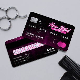 Elegante neonrosa Haarstylist Kreditkarten-Stil Visitenkarte