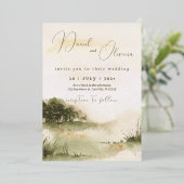 Elegante neutrale Aquarellfarben Soft Landscape Ho Folieneinladung (Stehend vorne)