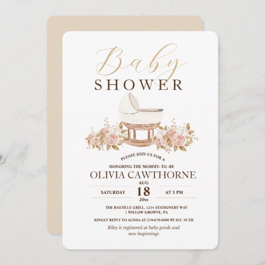 Elegante neutrale Babydusche Einladung (Vorne/Hinten)