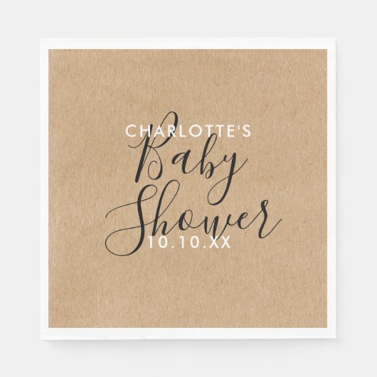 Elegante neutrale Babydusche Rustikale Schrift Serviette (Vorderseite)