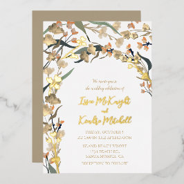 Elegante neutrale Beige Boho Botanische Hochzeit Folieneinladung