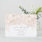 Elegante, neutrale Beige-Peonie Save The Date (Stehend Vorderseite)