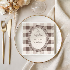 Elegante neutrale beigefarbene Spitzen-Baby-Shower Serviette