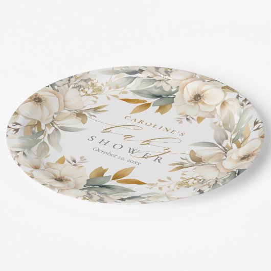 Elegante neutrale Bläserblütendusche Pappteller (Schrägansicht)