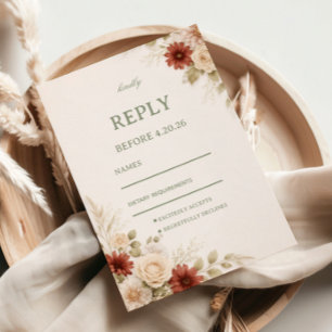 Elegante neutrale Blumen-Gästekarte RSVP Karte