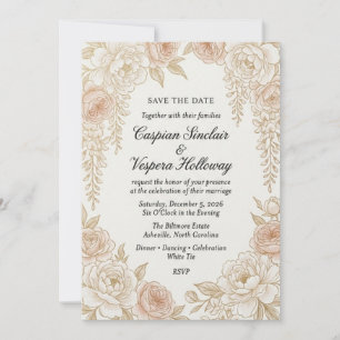 Elegante neutrale Blumen-Save-the-Date-Karte Vin Einladung