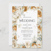 Elegante, neutrale Blütengoldblütenhochzeit Einladung (Vorderseite)