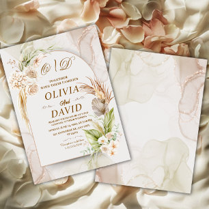Elegante neutrale Boho-Pampasgras- und Blumenhochz Einladung
