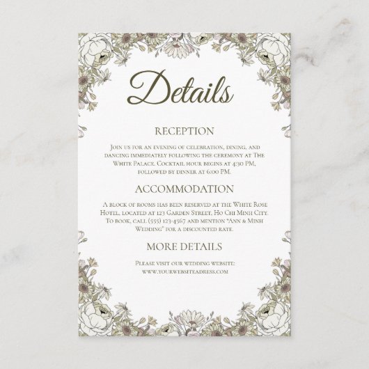 Elegante neutrale braune Blumenzettel Begleitkarte (Vorderseite)