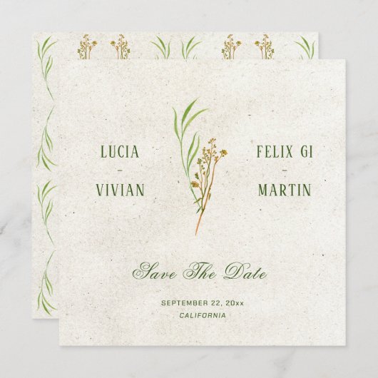 Elegante neutrale Creme Grün Save the Date rustika Einladung (Vorne/Hinten)