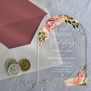 Elegante neutrale Farben Boho Blumenhochzeit Acryleinladungen
