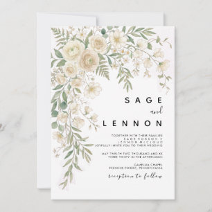 Elegante neutrale florale Hochzeitseinladung Einladung