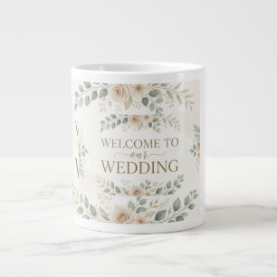 Elegante neutrale florale Wasserfarben-Hochzeitsbe Jumbo-Tasse