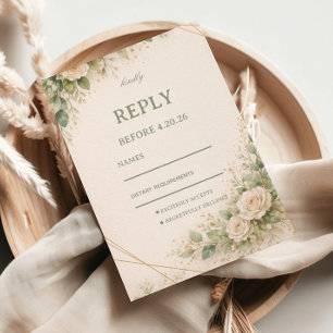 Elegante neutrale grüne Floral RSVP Karte