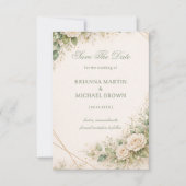 Elegante neutrale grüne Floral Save The Date (Vorderseite)