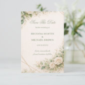 Elegante neutrale grüne Floral Save The Date (Stehend Vorderseite)
