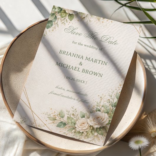 Elegante neutrale grüne Floral Save The Date