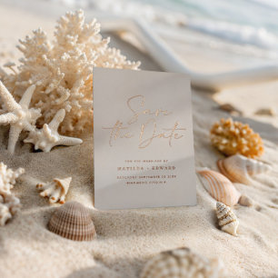 Elegante neutrale Hochzeit-Save-The-Date-Skript Folieneinladung