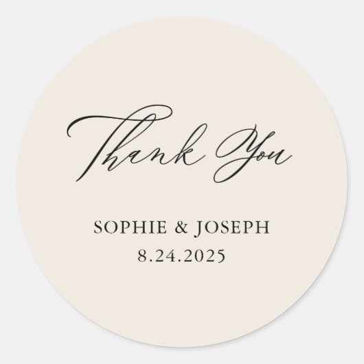 Elegante neutrale Hochzeit | Vielen Dank Runder Aufkleber (Vorderseite)