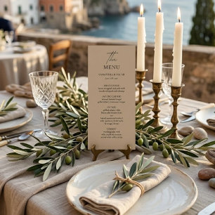 Elegante neutrale Hochzeitsmenükarte Minimalisti Menükarte