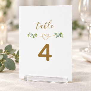 Elegante neutrale Hochzeitstisch-Nummer mit Grün Tischnummer