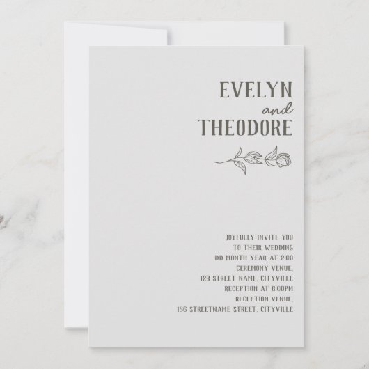 Elegante neutrale Linie Blume Hochzeit Einladung (Vorderseite)