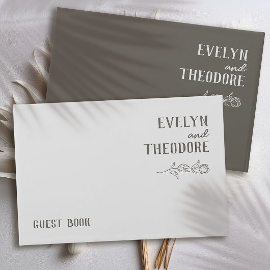 Elegante, neutrale Linie Blume Hochzeit Gästebuch