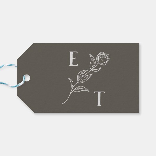 Elegante, neutrale Linie Blume Hochzeit Geschenkanhänger (Rückseite Horizontal)