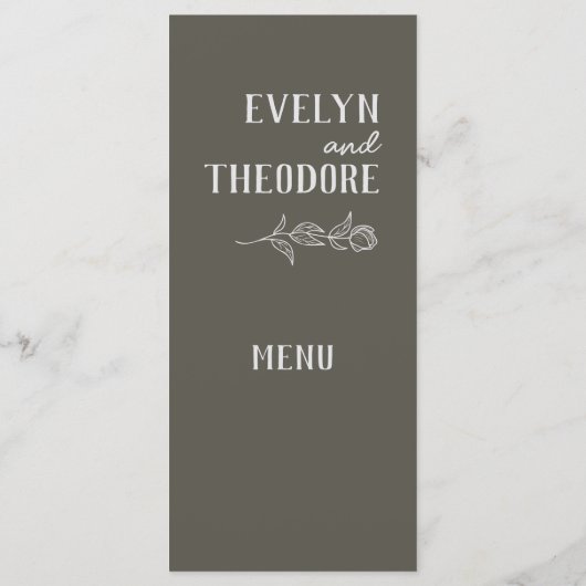 Elegante, neutrale Linie Blume Hochzeit Menükarte (Rückseite)