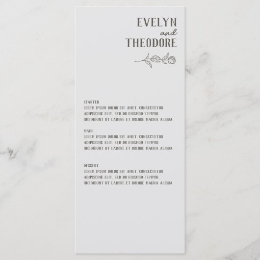 Elegante, neutrale Linie Blume Hochzeit Menükarte (Vorderseite)