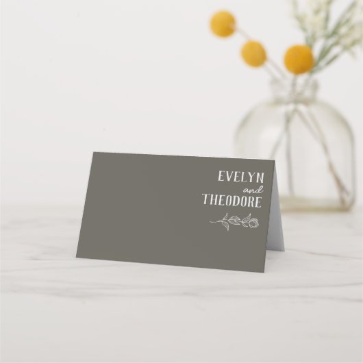 Elegante, neutrale Linie Blume Hochzeit Platzkarte (Rückseite)