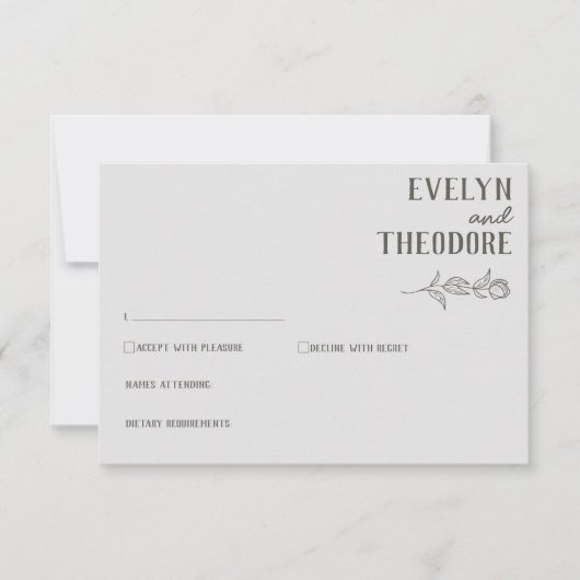 Elegante, neutrale Linie Blume Hochzeit RSVP Karte (Vorderseite)