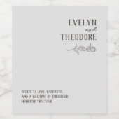 Elegante neutrale Linie Blume Hochzeit Weinetikett (Einzelnes Label)