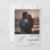 Elegante neutrale Linie Blume mit Foto Hochzeit Save The Date (Rückseite)