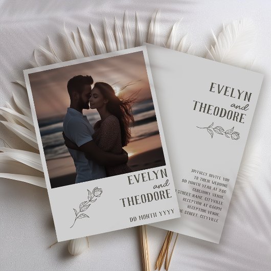 Elegante neutrale Linie Kunstblume Einladung